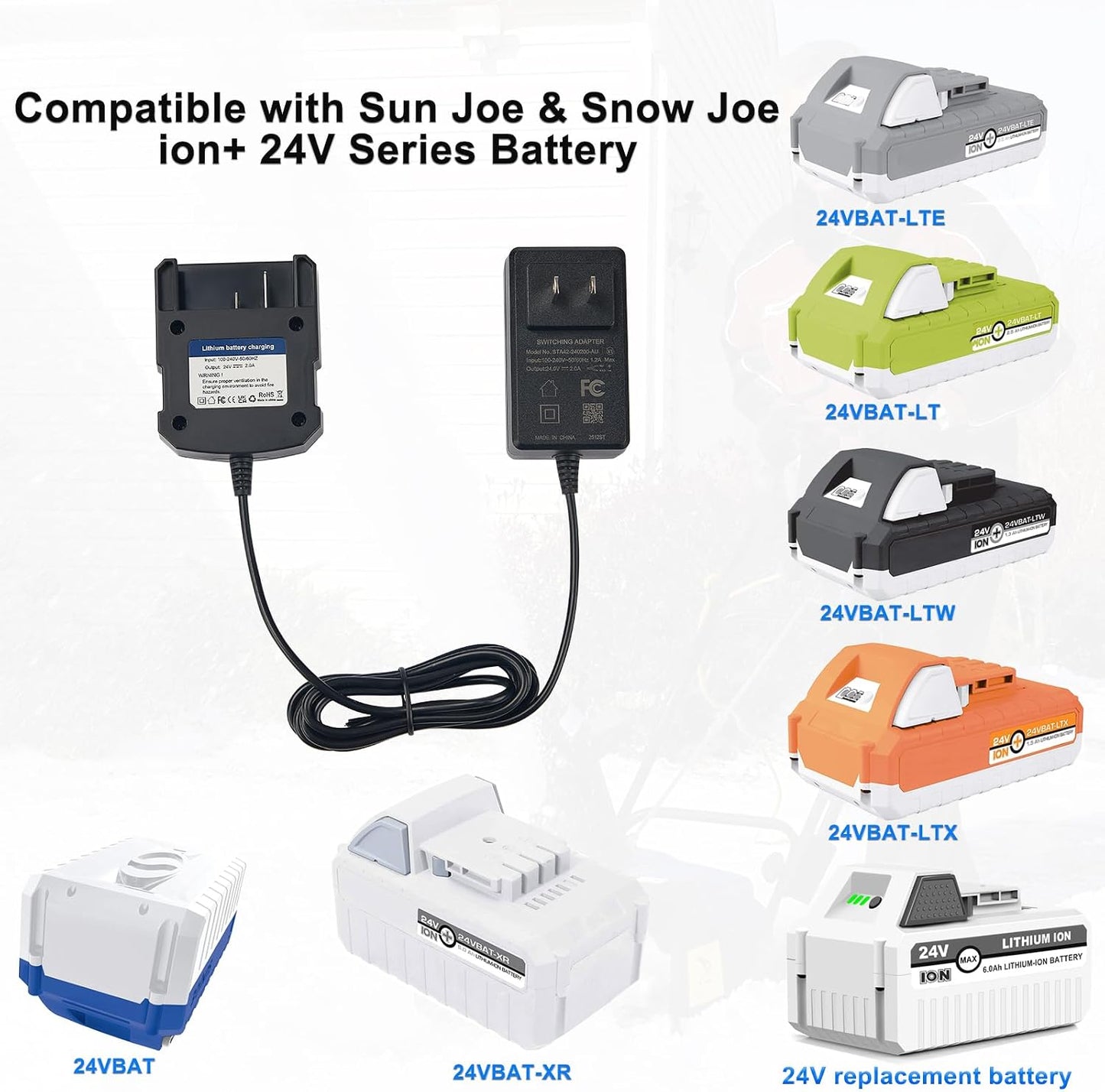 Cargador rápido 24V para baterías Snow Joe y Voltask