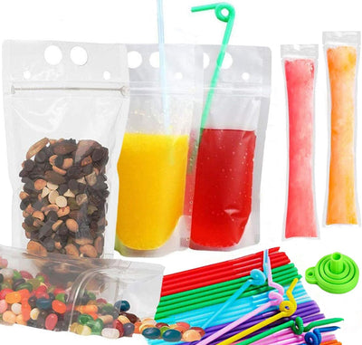 100 Bolsas Doble Cremallera con Popotes y 30 Bolsas Paletas Plegables