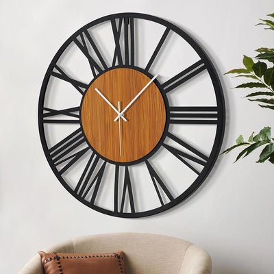 Reloj pared redondo sin tictac madera metal sala