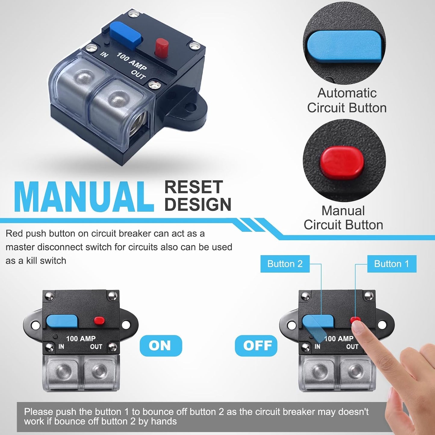 Interruptor circuito 100A reajustable con botón RVs barco
