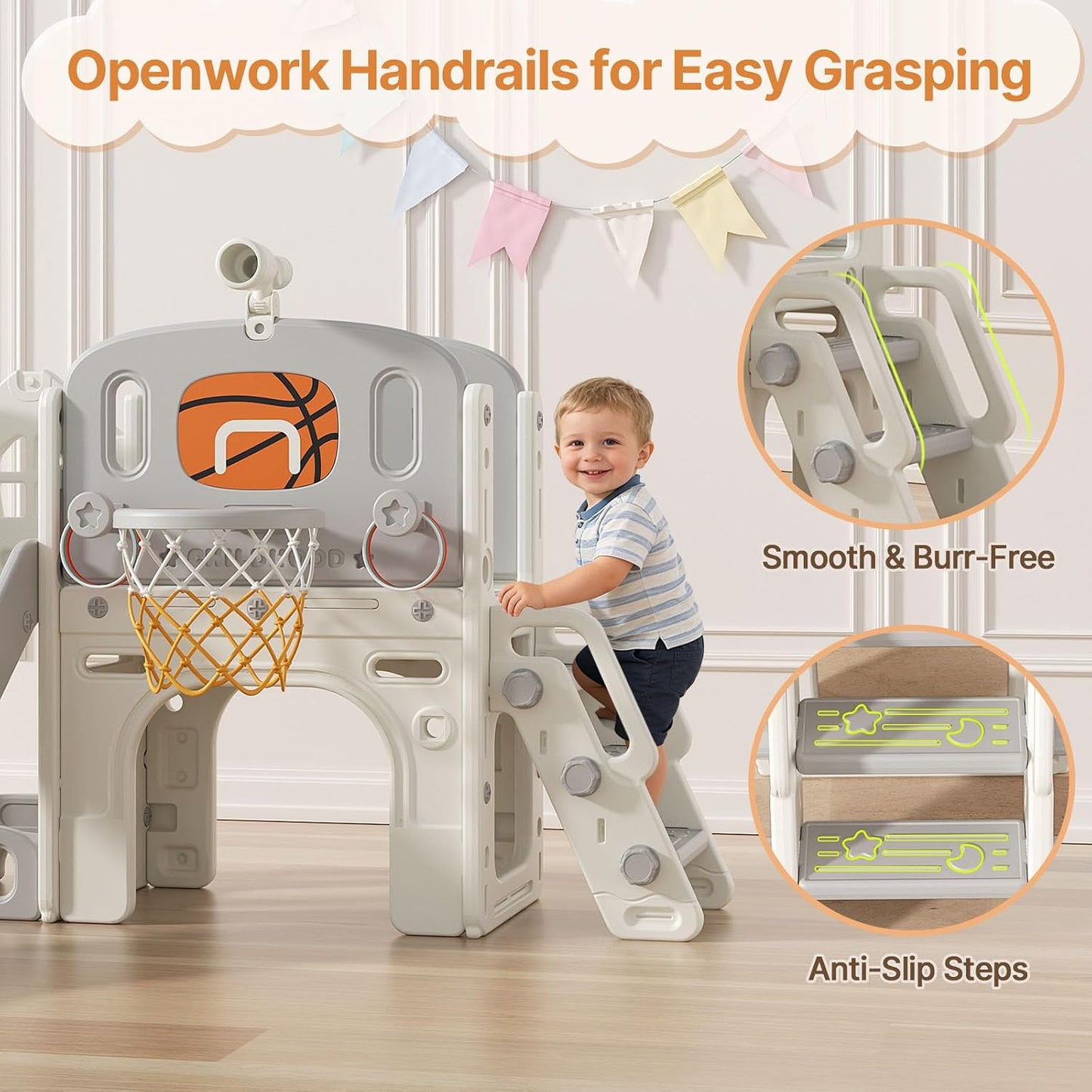 Zona set 9en1 con tobogán anillo baloncesto telescopio
