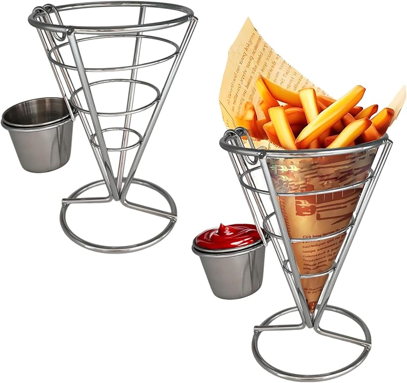 2 Soportes Tazas Papas Fritas Acero Inox Cesta Servicio