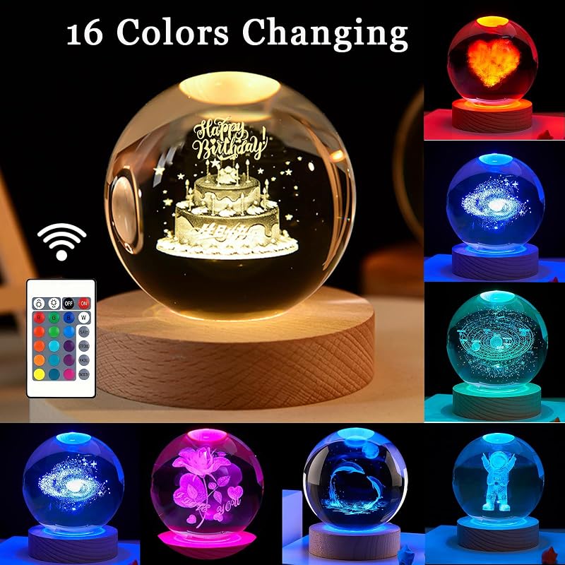 Luz Nocturna Bola Cristal 16 Colores Control Remoto