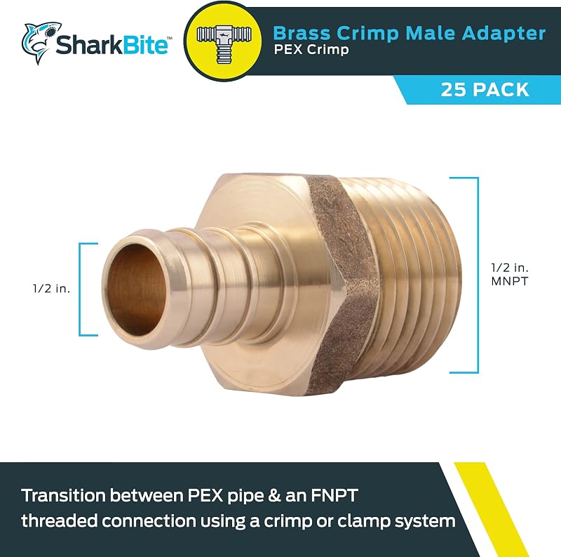 Adaptador MNPT 1/2" pack 25 latón tubo PEX