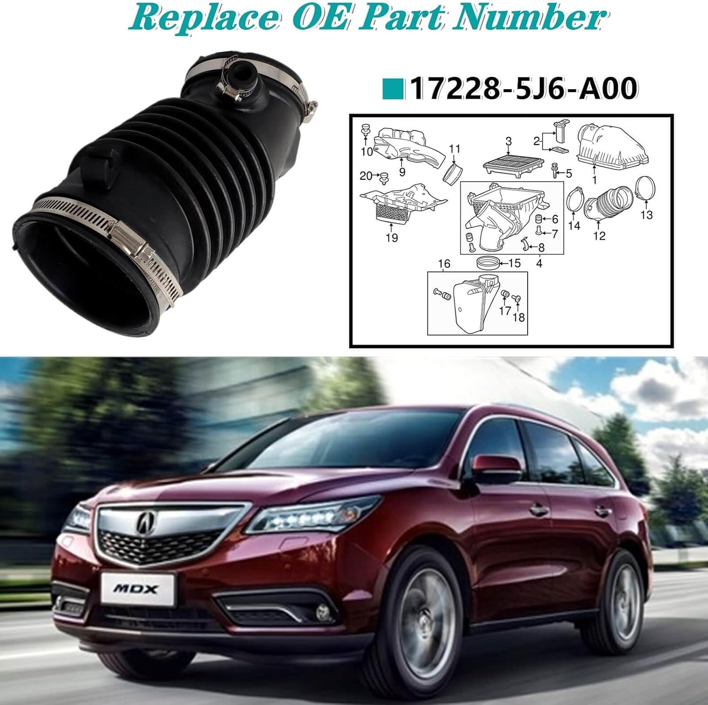 Reemplazo manguera aire Acura MDX 14-15 negro