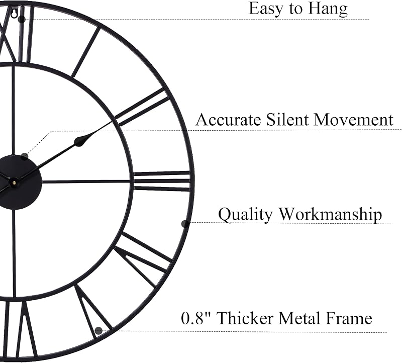 Reloj pared metal negro 30pulg números romanos