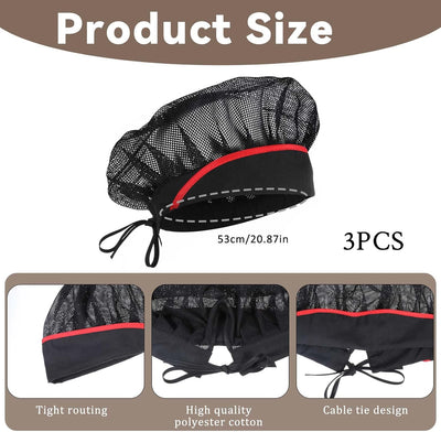 Gorro chef mujer negro ribete rojo 20.87pulg algodón