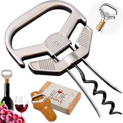 Extractor corcho vintage 2 puntas con funda cuero profesional