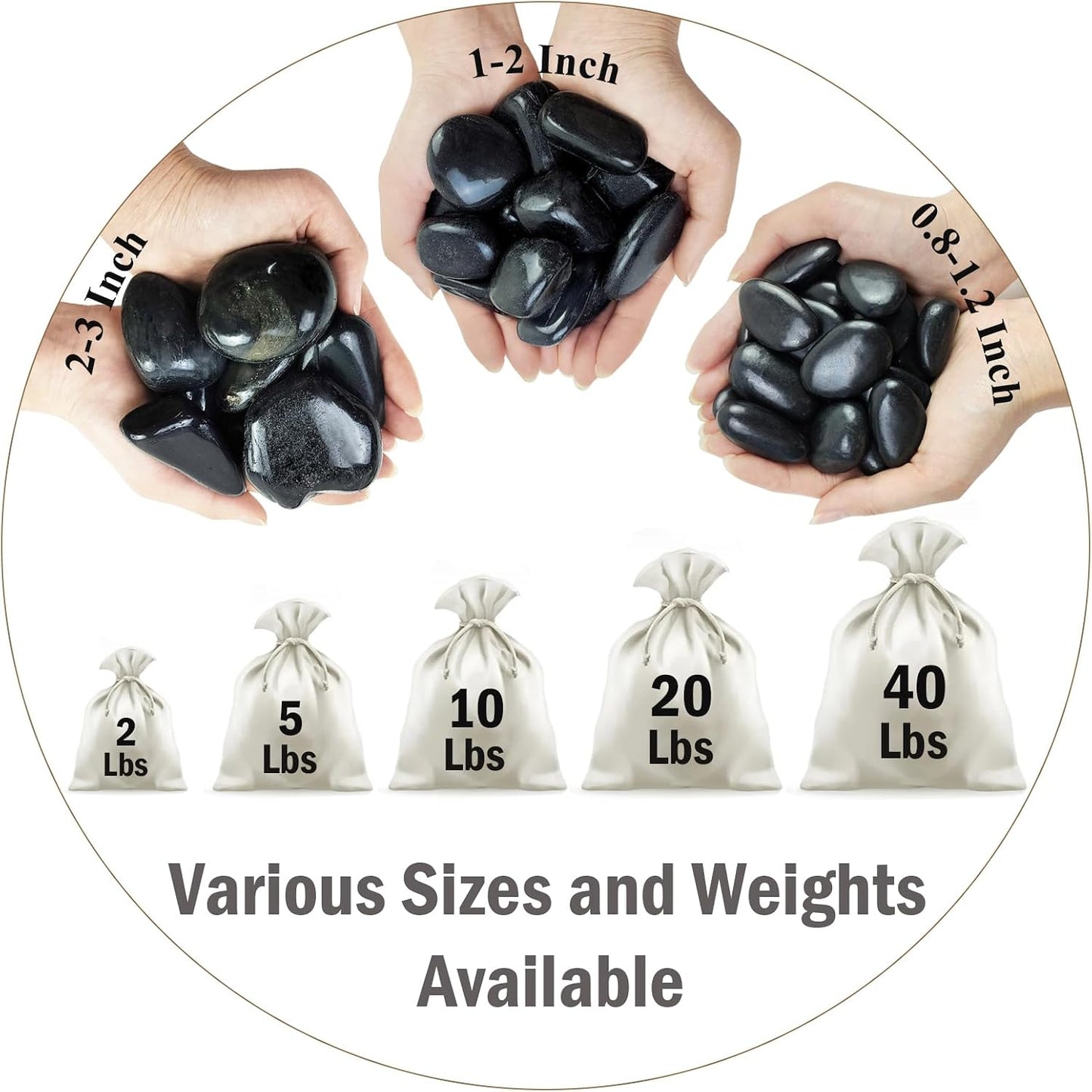 Rocas negras pulidas 5lb para macetas y jardín