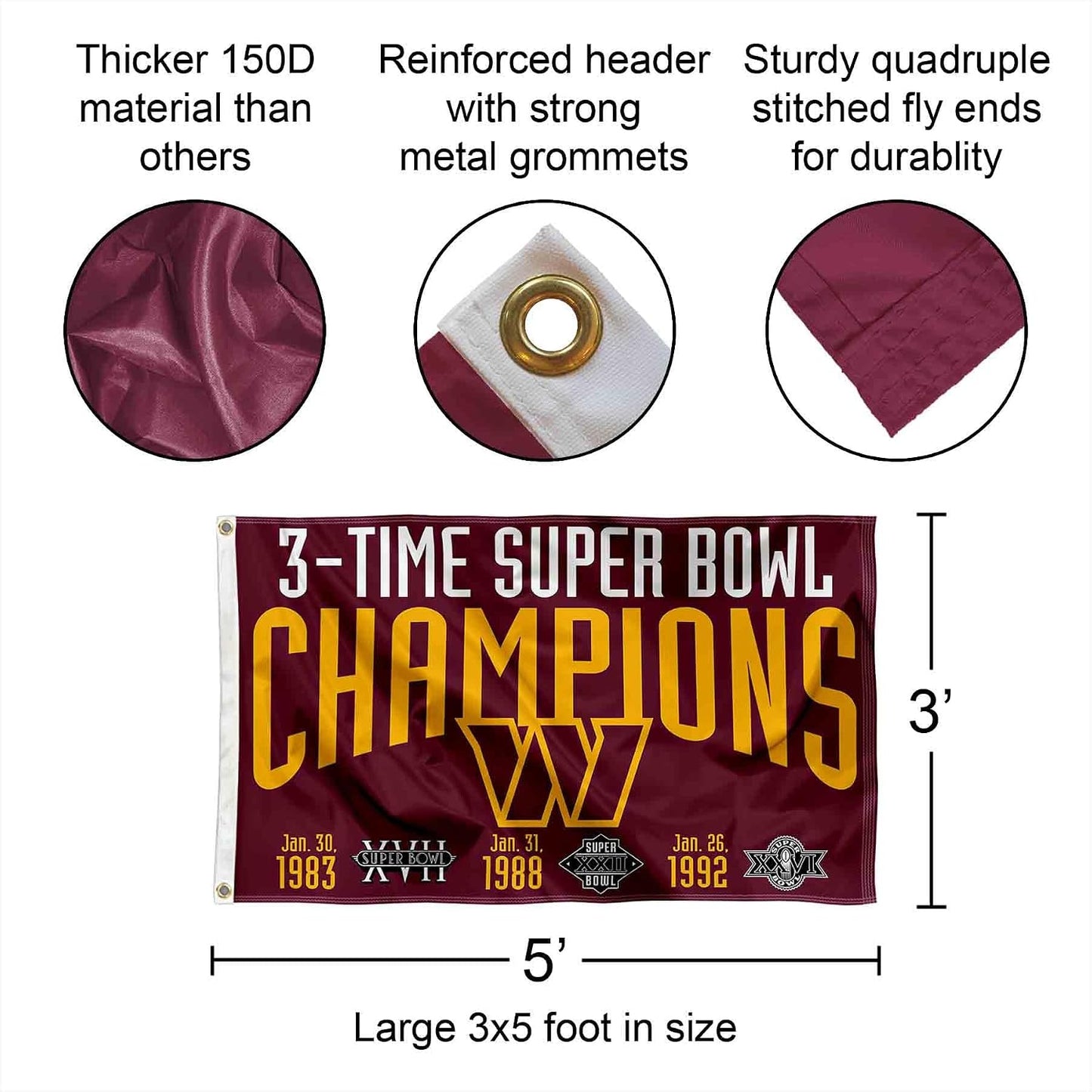 Bandera campeones Super Bowl 3x5pies interiores exteriores