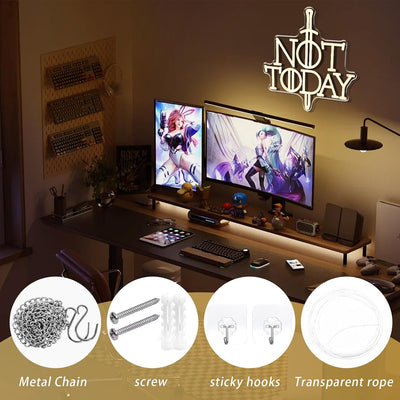 Letrero neón Not Today con espada decoración dormitorio