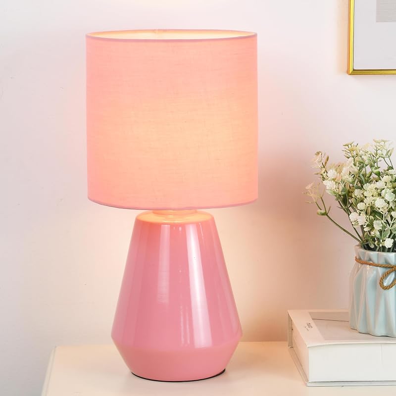 Lámpara mesa cerámica sala dormitorio niños Φ7" H13" rosa