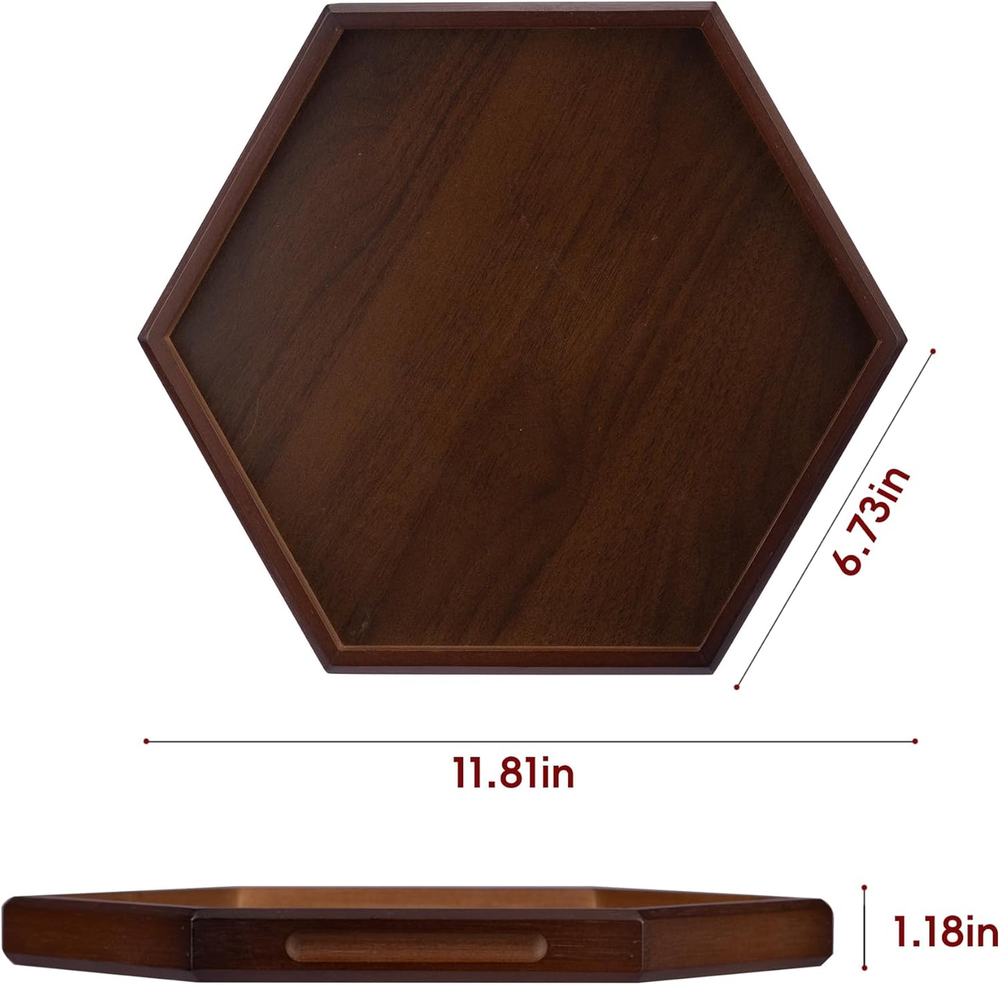 Bandejas y platos hexagonales de madera para servir comida