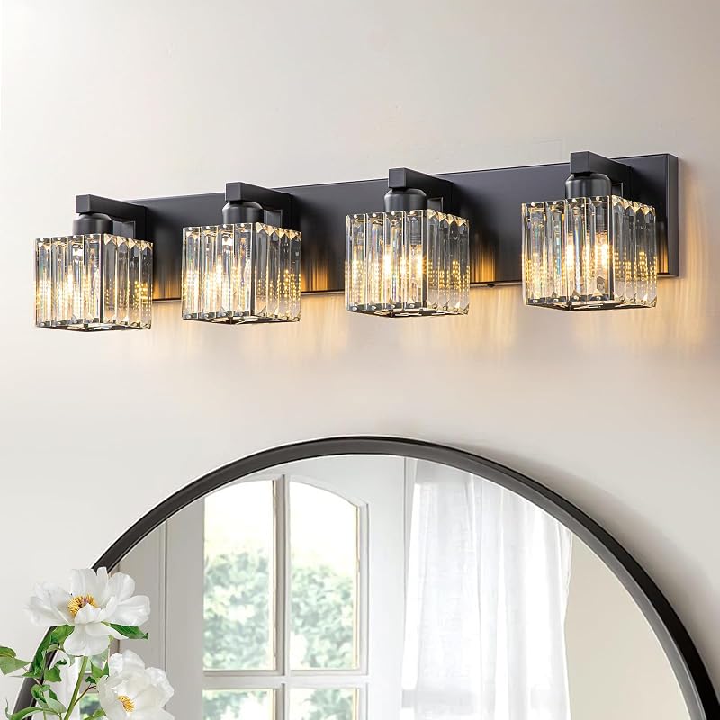 Lámpara baño negro 4 luces moderna sobre espejo