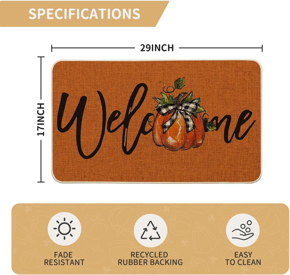 Felpudo otoño naranja calabaza 17x29" para hogar