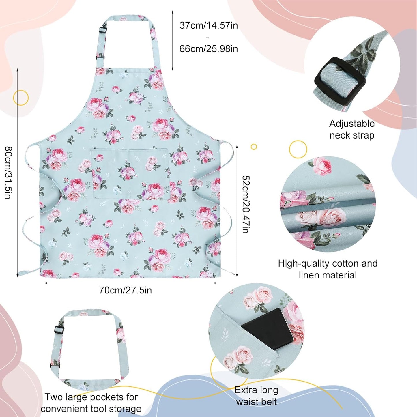 Delantal floral ajustable con bolsillos para mujer