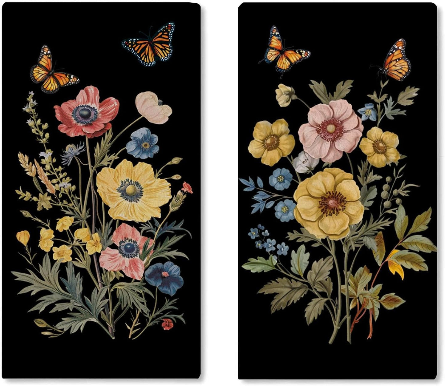Set 2 Paños Cocina Diseño Amapola Mariposas Secado Botánico