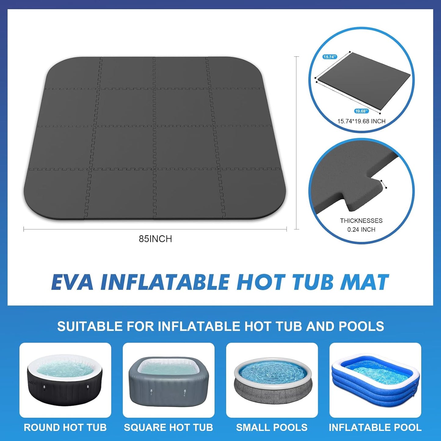 Estera hinchable bañera 85" 6mm EVA negro