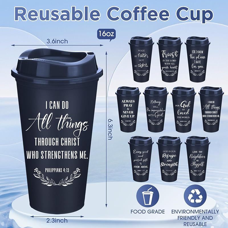 40 Tazas Plástico 16oz con Versículos Biblia Reutilizables