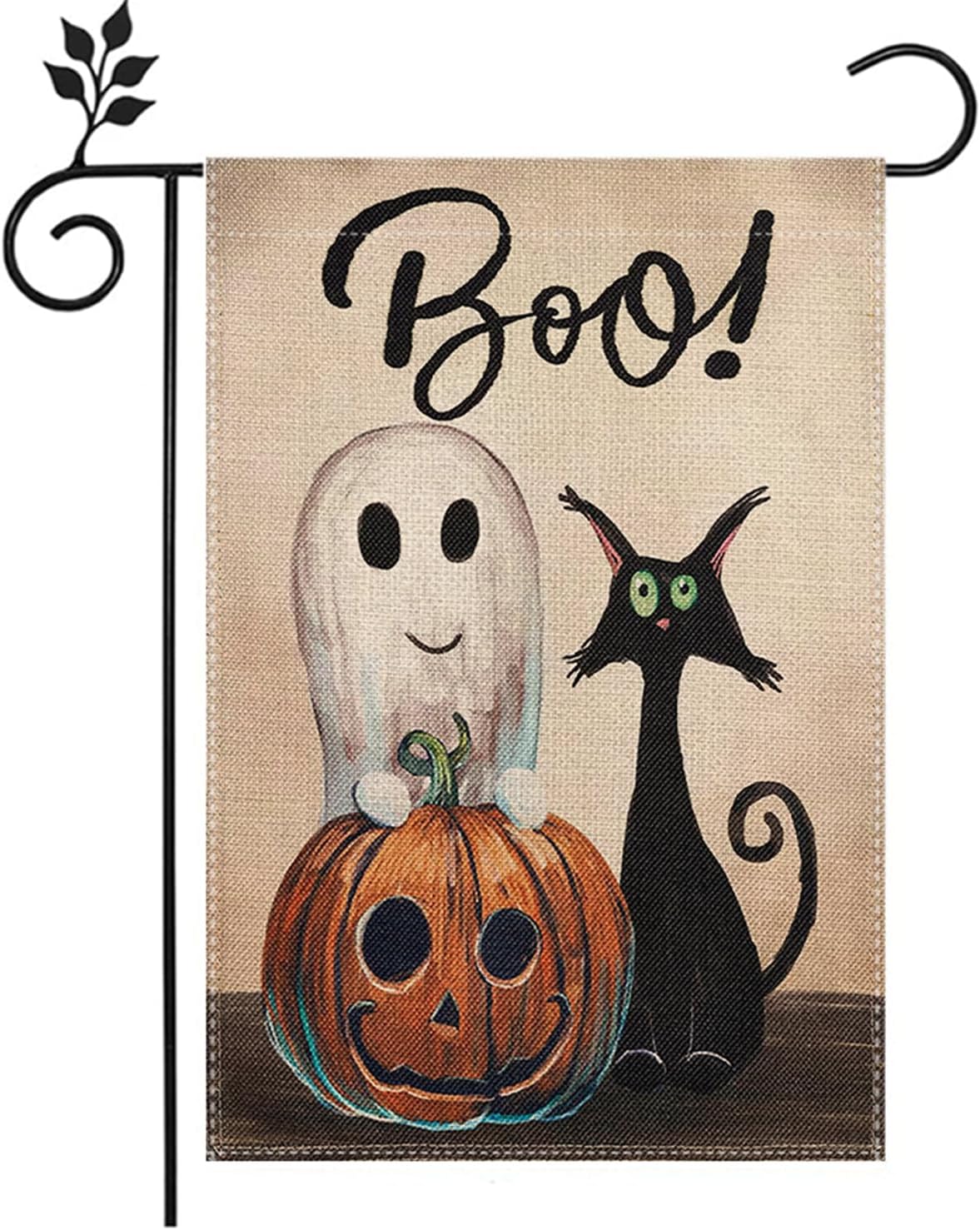 Bandera Halloween fantasma gato 12x18pulg doble cara calabaza patio