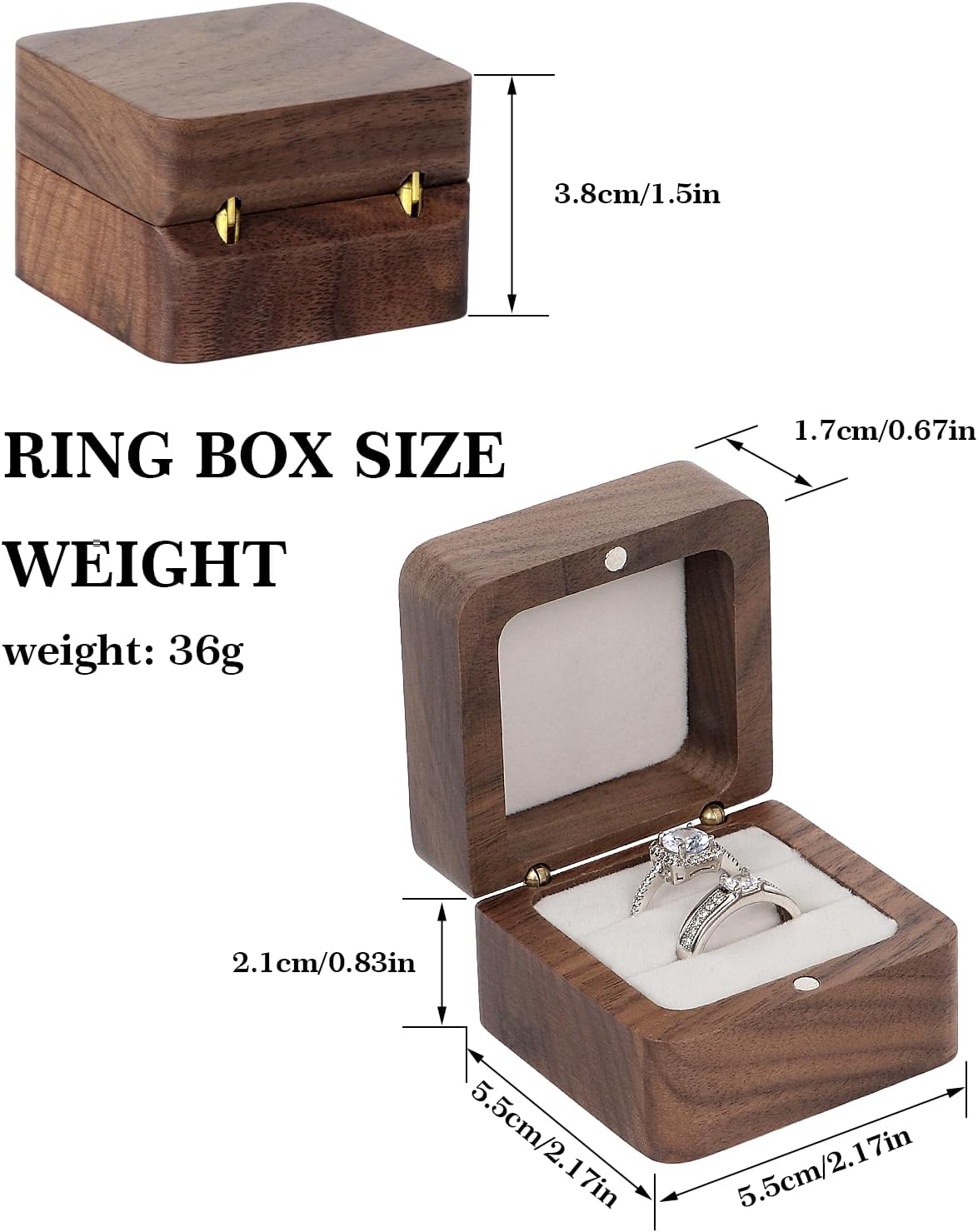 Caja madera anillos boda 2 ranuras vintage rústica