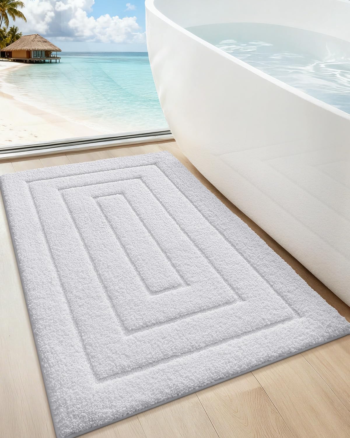 Alfombra baño microfibra antideslizante blanca 17x