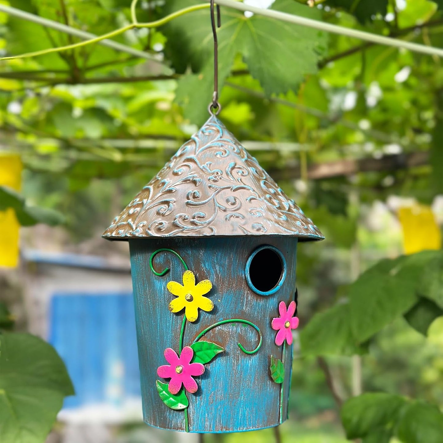 Casa pájaros decorativa colgante metal 9.25pulg para colibrí