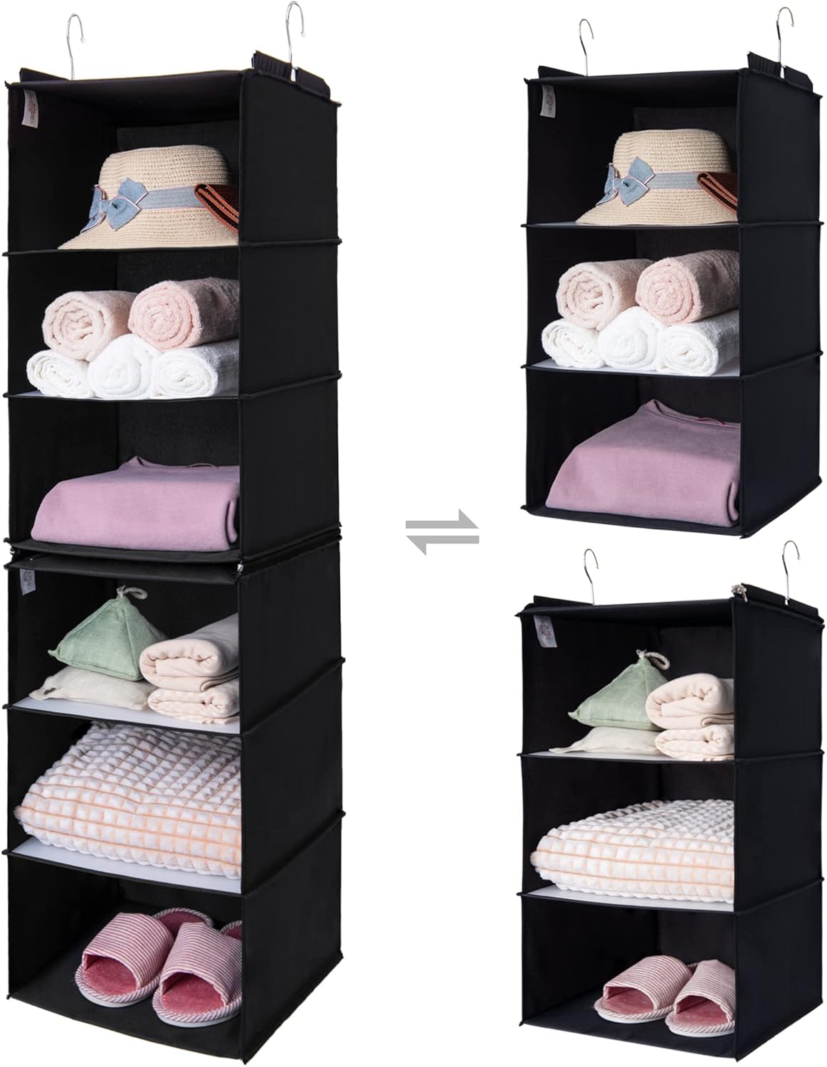 Organiz. colgante 6 estantes para dormitorio negro