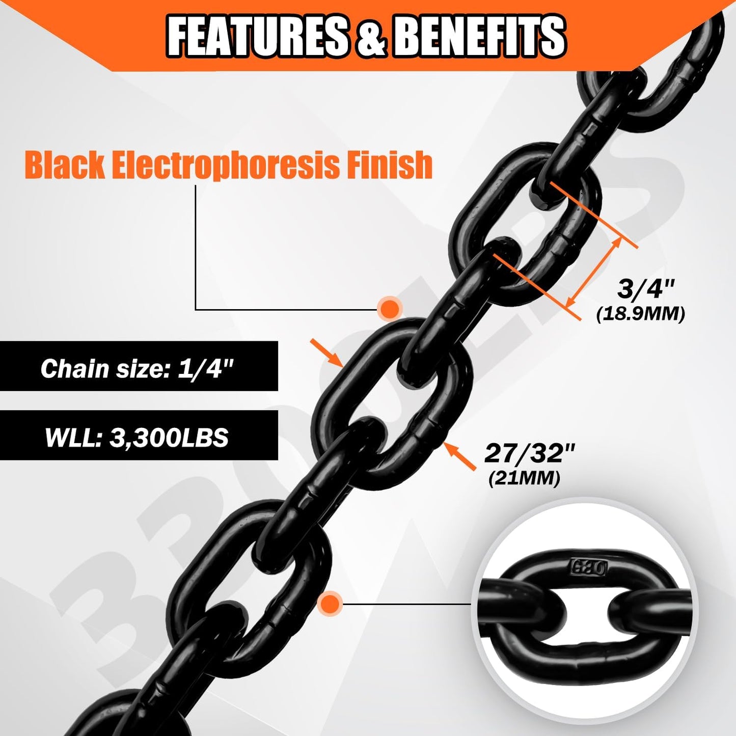 2 Cadenas Seguridad Remolque 36" Negro Gancho Rojo 1/4