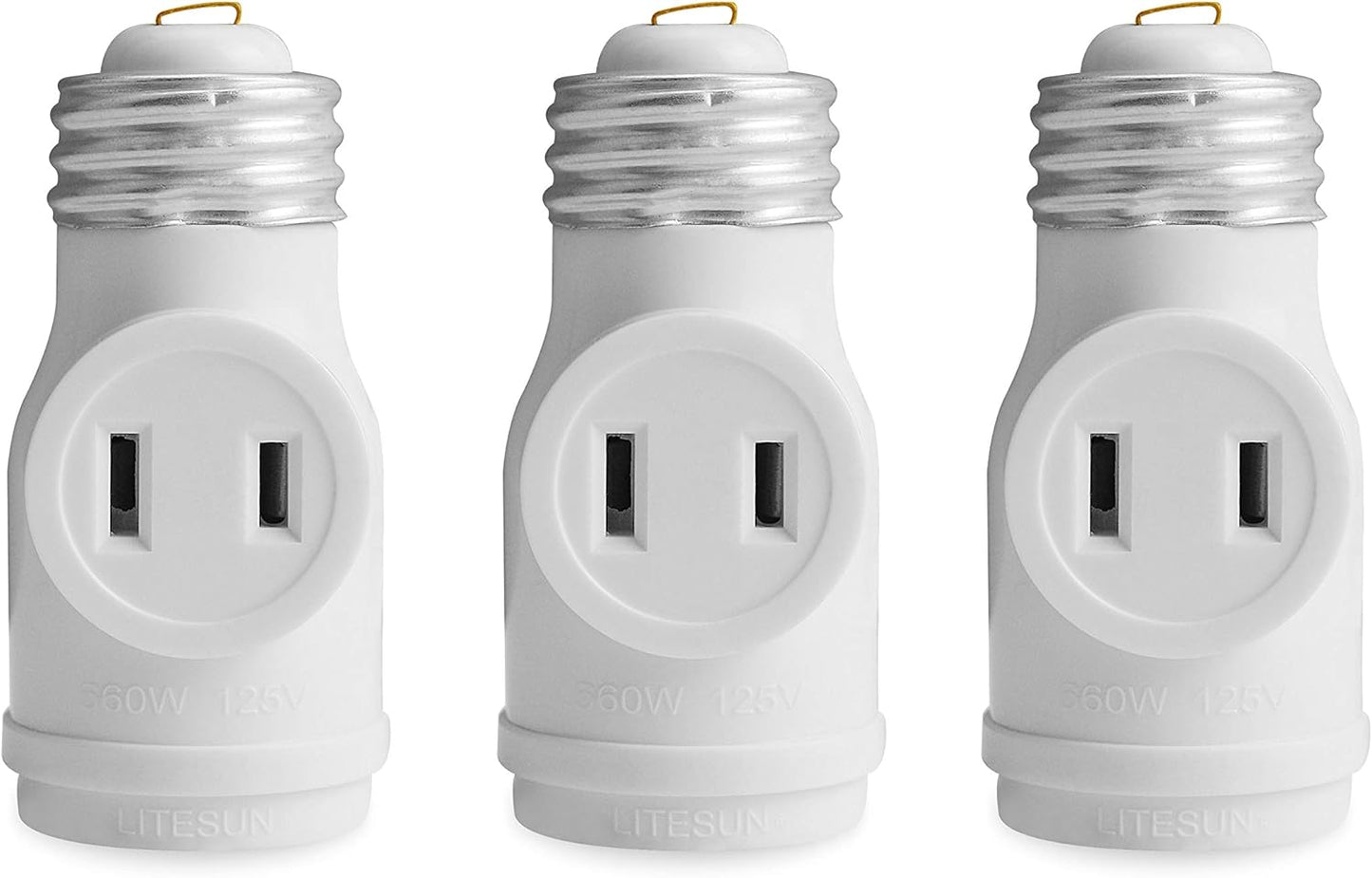 Adaptador enchufe luz 2 tomacorrientes E26 ETL blanco set 3