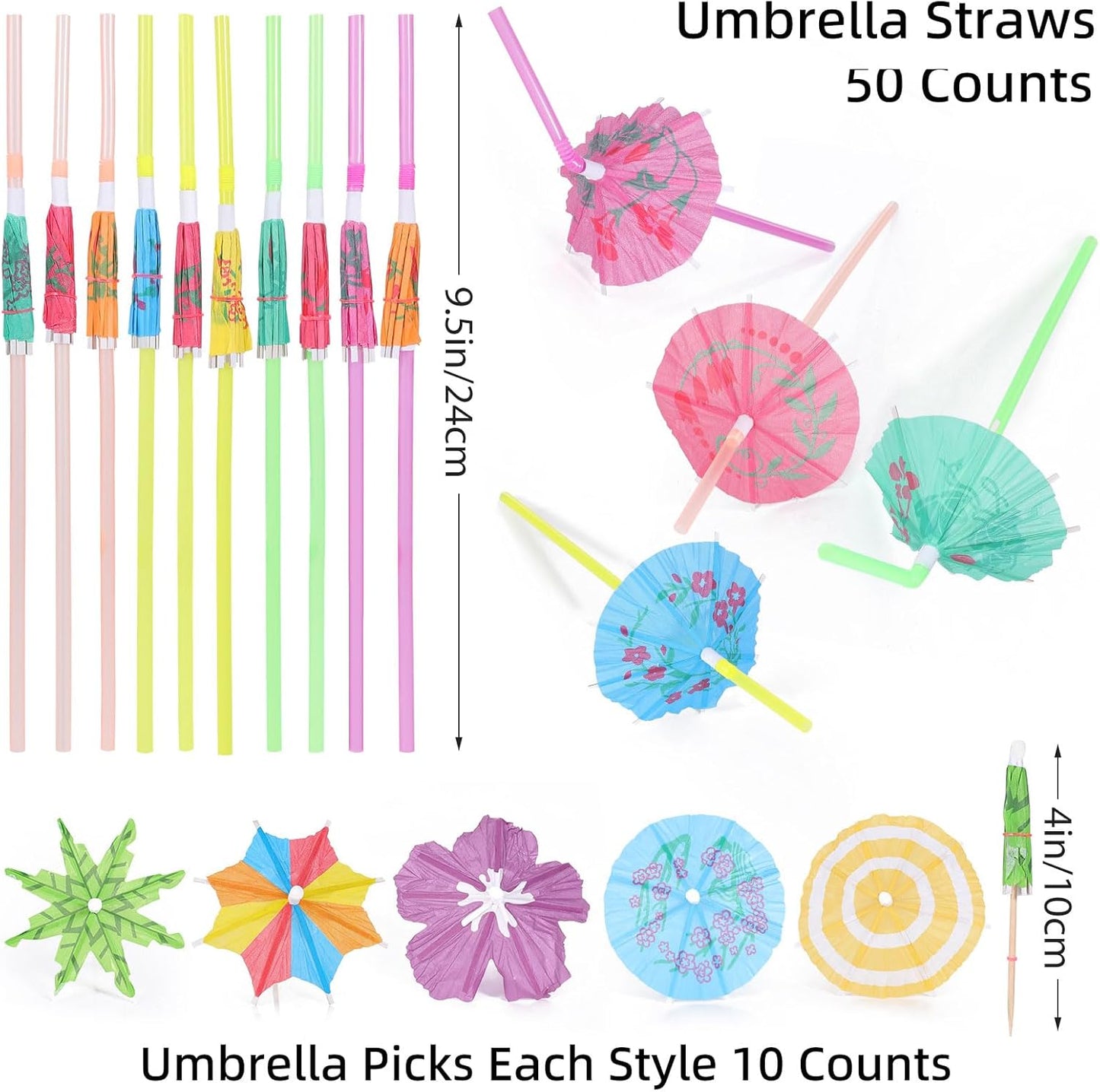 100 Sombrillas bebida paja colorida 9.45pulg paraguas 4pulg fiesta