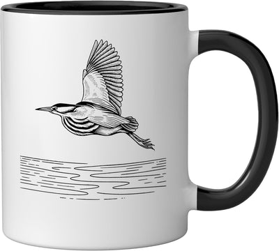 Taza cerámica American Bittern Line Art para observador de aves negro/blanco