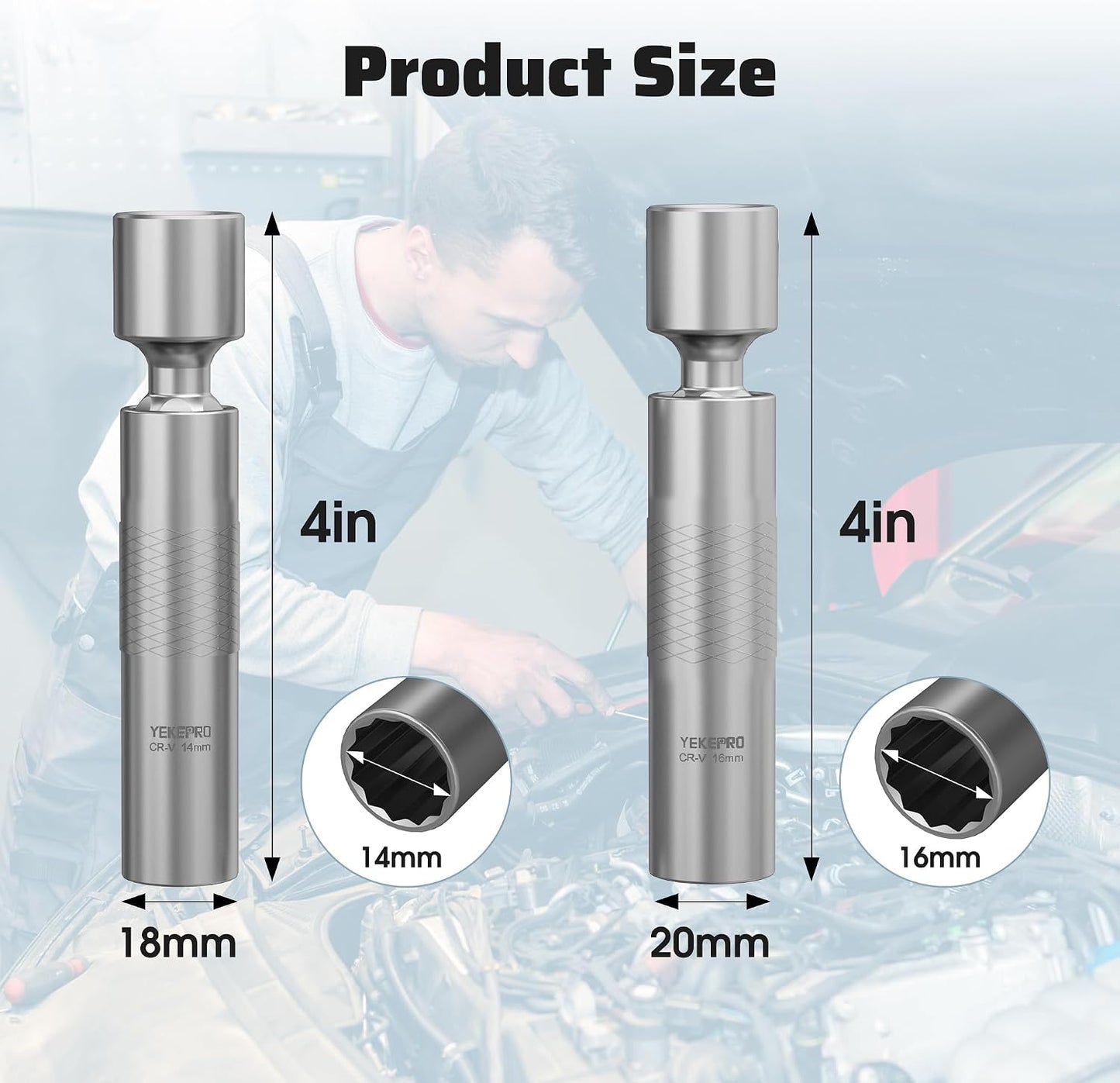 Enchufe bujía magnético 14-16mm 3/8" 12 puntos rotación 360