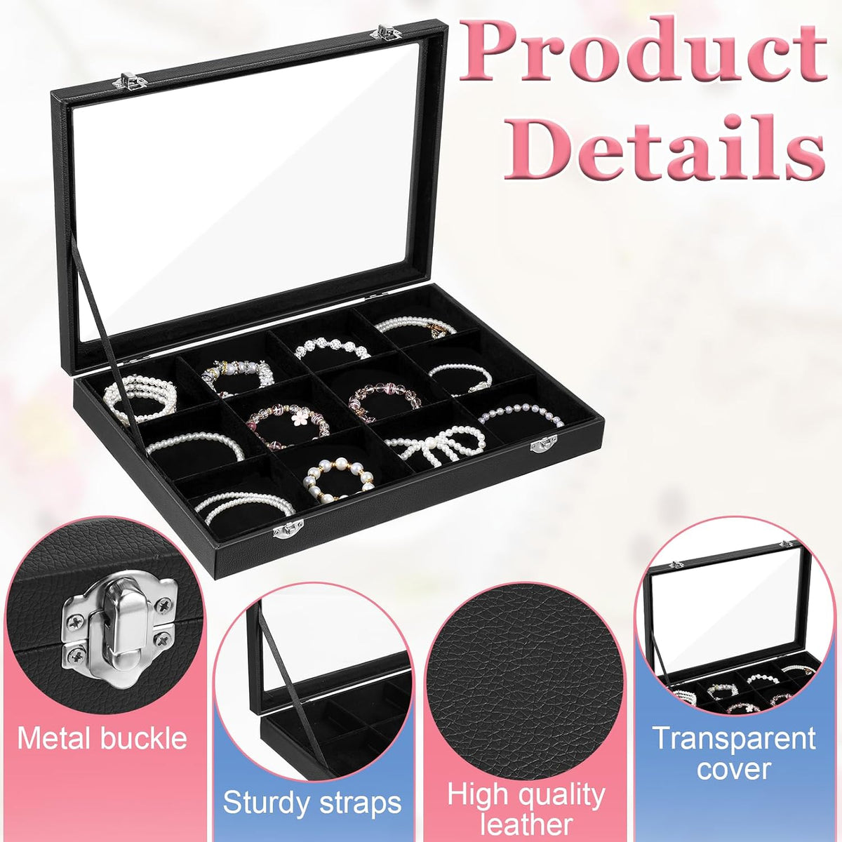 Caja organizadora 12 rejillas para joyas con tapa
