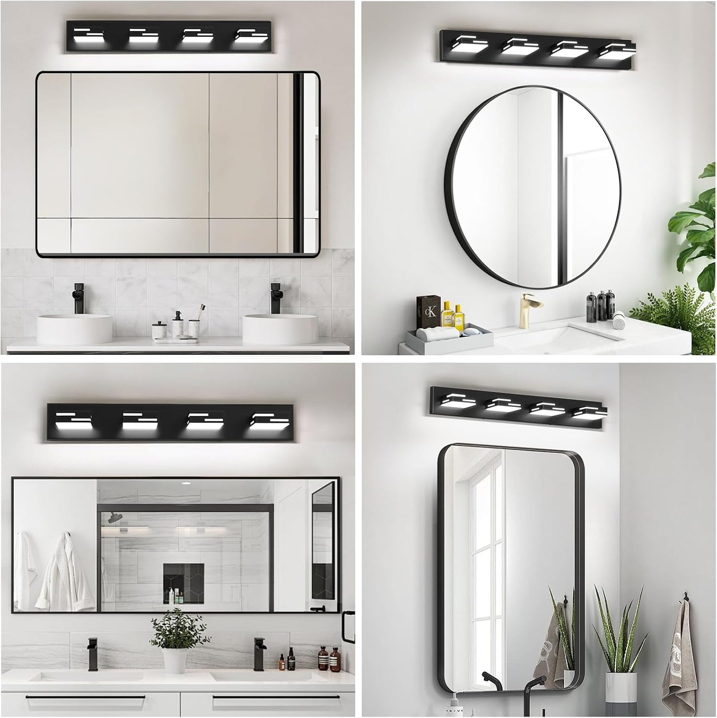 Lámpara Led Tocador Baño 30pulg 4 Luces Negro Mate Giratorio