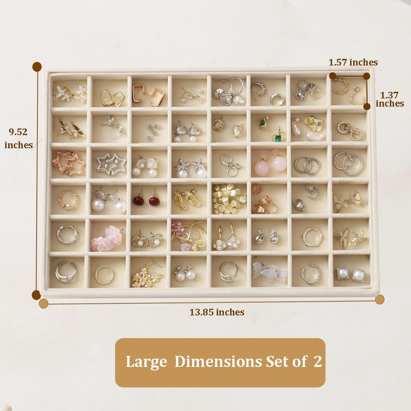Bandeja terciopelo joyas 2 pzas 48 cuadrículas beige