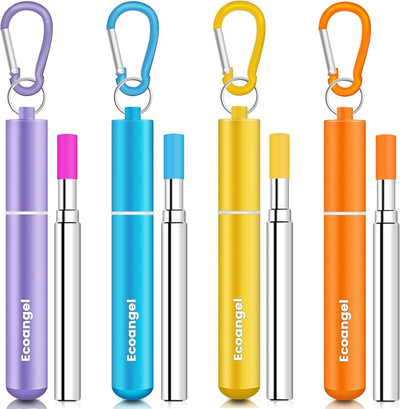 Set 4 Popotes Acero Inox Reutilizables con Estuche