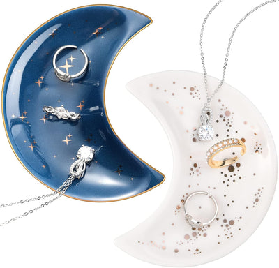 Bandeja joyería forma luna 2 pzas cerámica para anillos