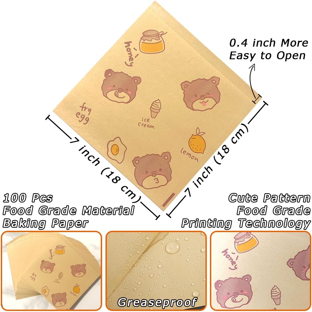 Bolsas pretzel 7x7pulg doble apertura 100uds a prueba de grasa