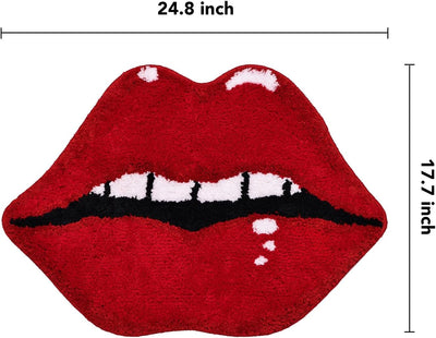 Alfombra baño forma labios roja antiderrap felpa