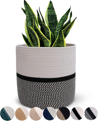 Cesta tejida algodón para macetas 10" decoración rústica
