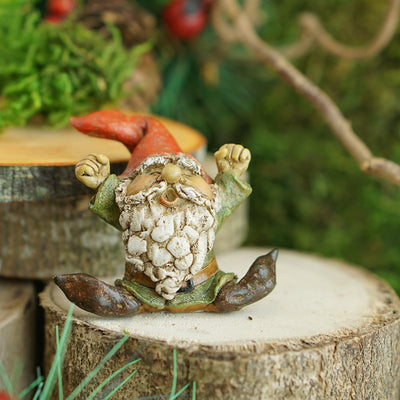 Jardín hadas miniatura estatua gnomo bostezando
