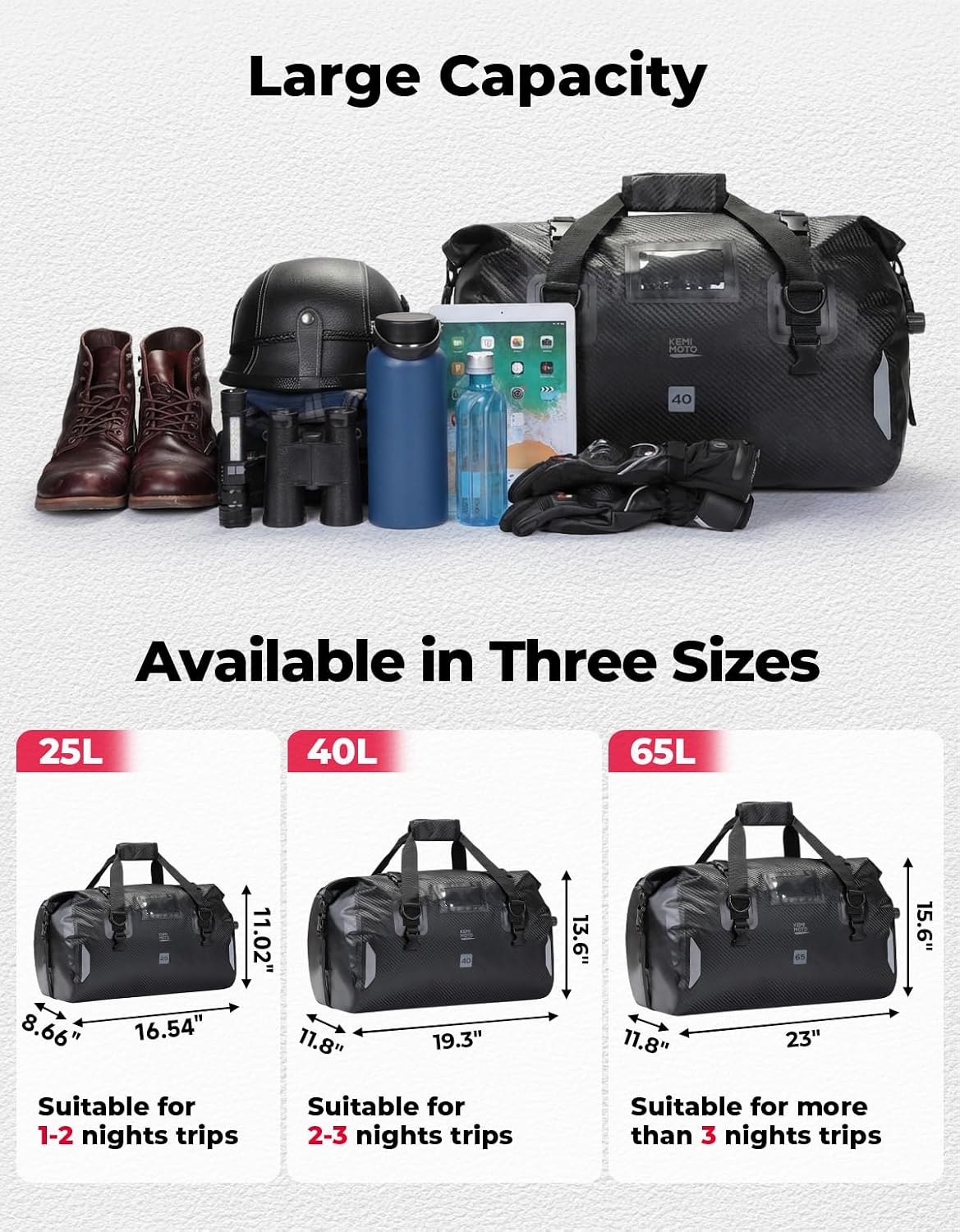 Bolsa impermeable motocicleta 25-65l 4 correas negro