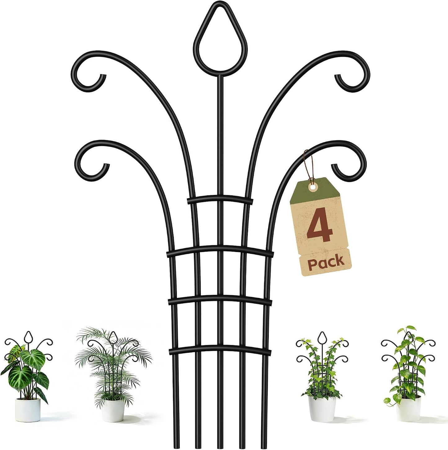 4 Enrejados Metal Negro Mate para Plantas Trepadoras