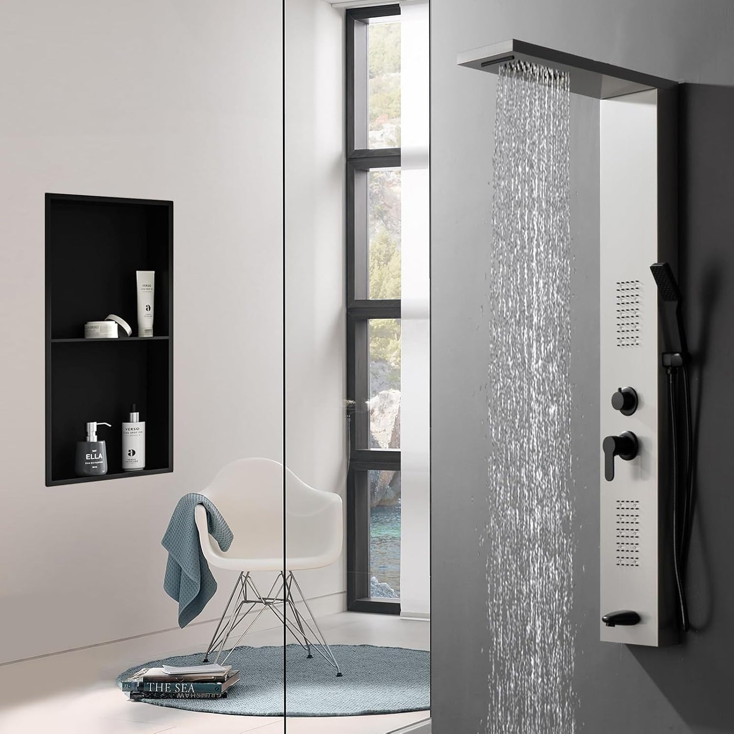 Nicho ducha acero inox 12x24" estante empotrado negro mate