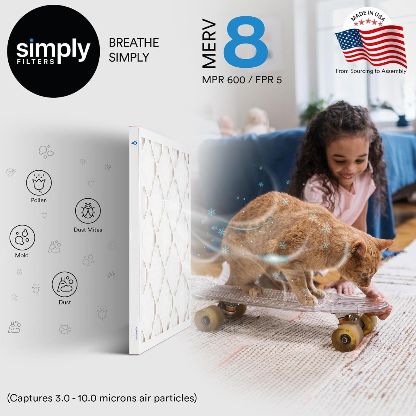 Filtro aire MERV 8 16x25x2 pulg set 4 para caldera HVAC