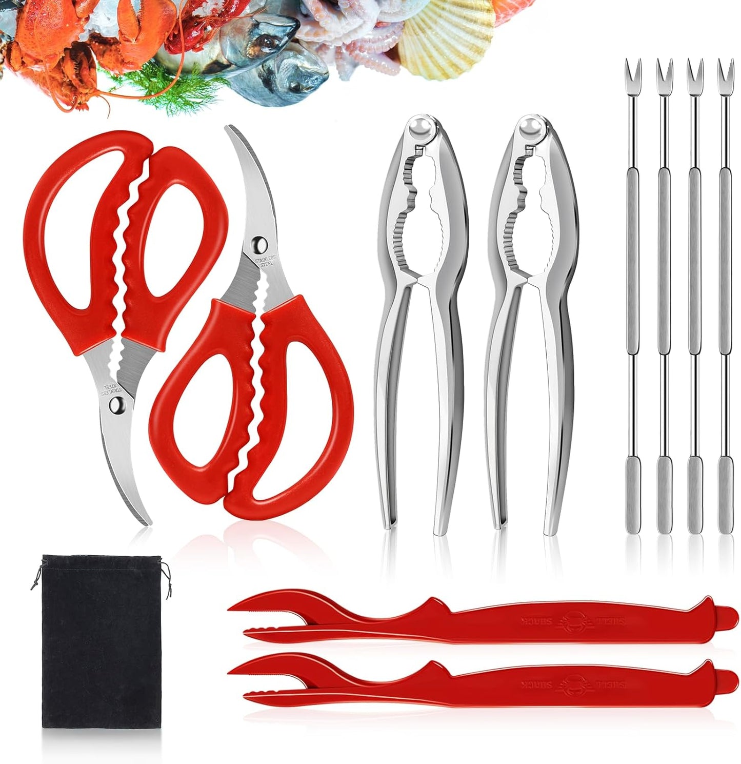 Set 10 herramientas mariscos acero inox galletas y tijeras