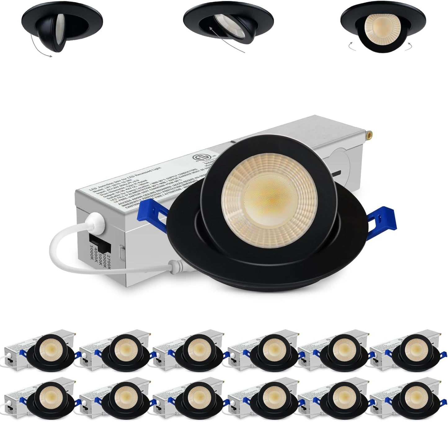 Iluminación empotrable LED negra 2pulg ajustable 2700k-5000k