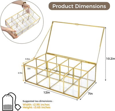 Caja vidrio transparente 8 compartimentos para té café azúcar