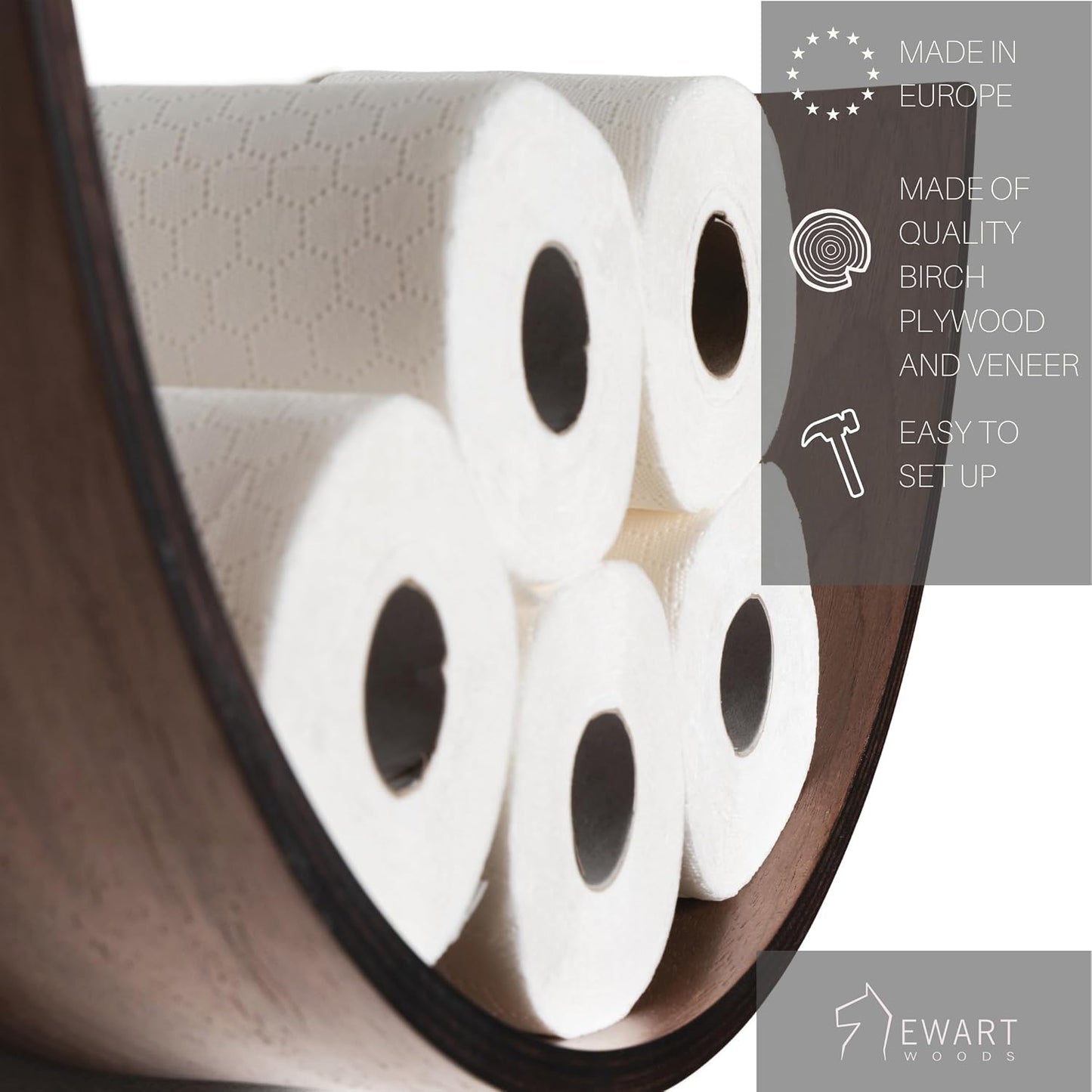 Soporte papel higiénico madera con estante flotante